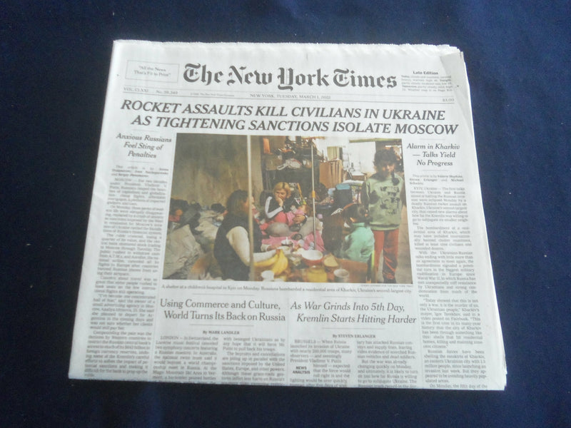 2022 MARCH 1 NEW YORK TIMES - ROCKET ASSAULTS KILL CIVILIANS IN UKRAINE