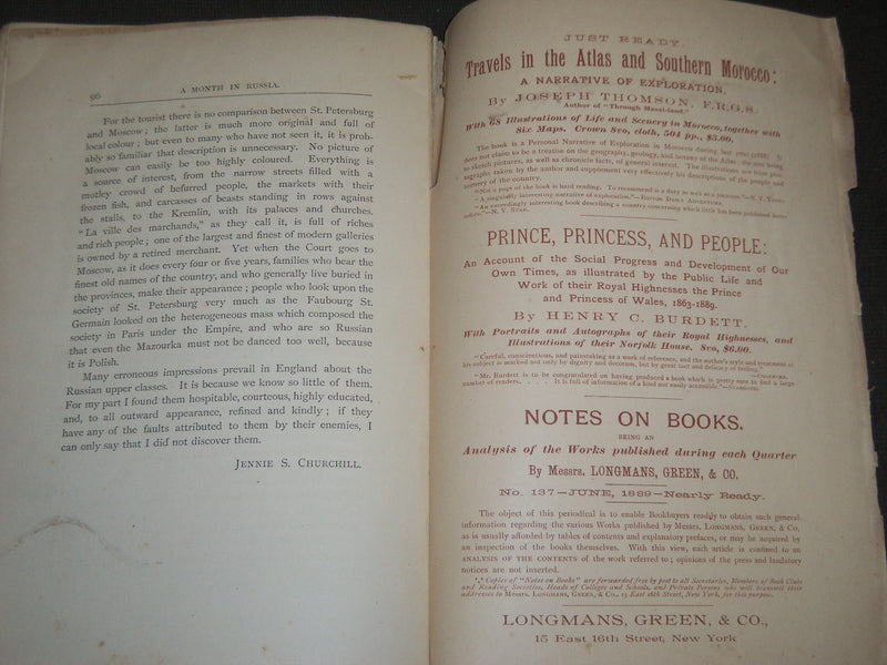 1889 JUNE THE NEW REVIEW MAGAZINE VOLUME 1 NO. 1 EDITED BY A. GROVE - J 2146
