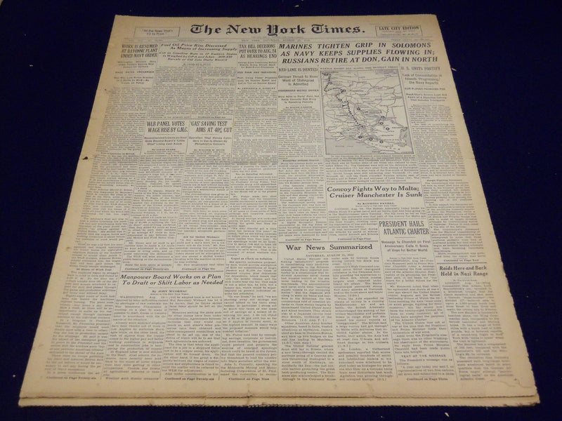 1942 AUGUST 15 NEW YORK TIMES - MARINES TIGHTEN GRIP IN SOLOMONS - NT 1539