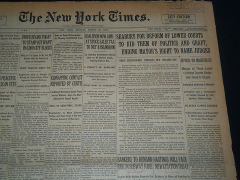 1932 MARCH 28 NEW YORK TIMES - SEABURY FOR REFORM OF LOWER COURTS - NT 7449