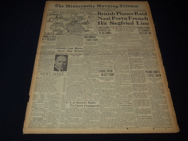 1939 SEPT 5 MINNEAPOLIS MORNING TRIBUNE - BRITISH PLANES RAID NAZI PORT- NT 9521