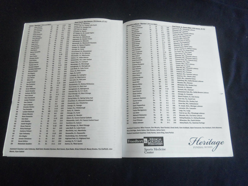 2011 NOV 5 FOOTBALL PROGRAM - AURORA UNIV VS WISCONSIN LUTHERAN COLL - SP 1217Z