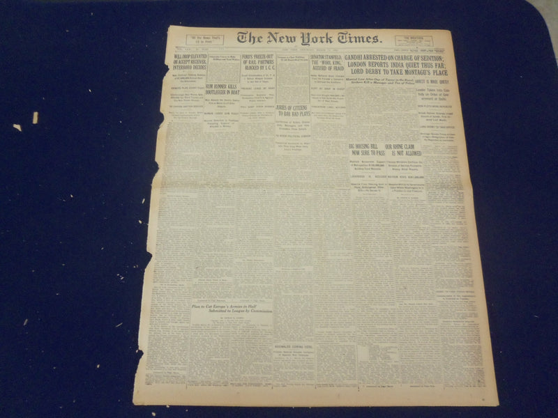 1922 MARCH 11 NEW YORK TIMES - GANDHI ARRESTED ON CHARGE OF SEDTION - NT 8312
