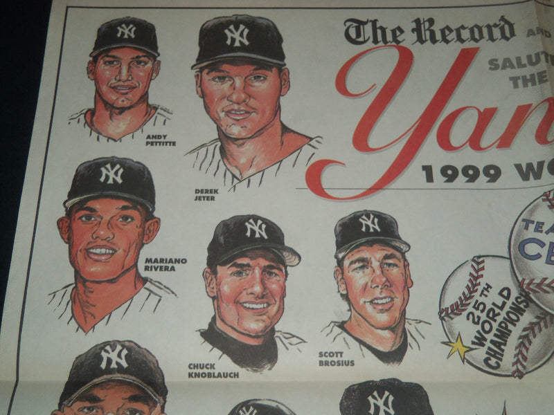 1999 NOV 7 BERGEN RECORD NEWSPAPER - NY YANKEES WORLD CHAMPIONS POSTER - NP 3795
