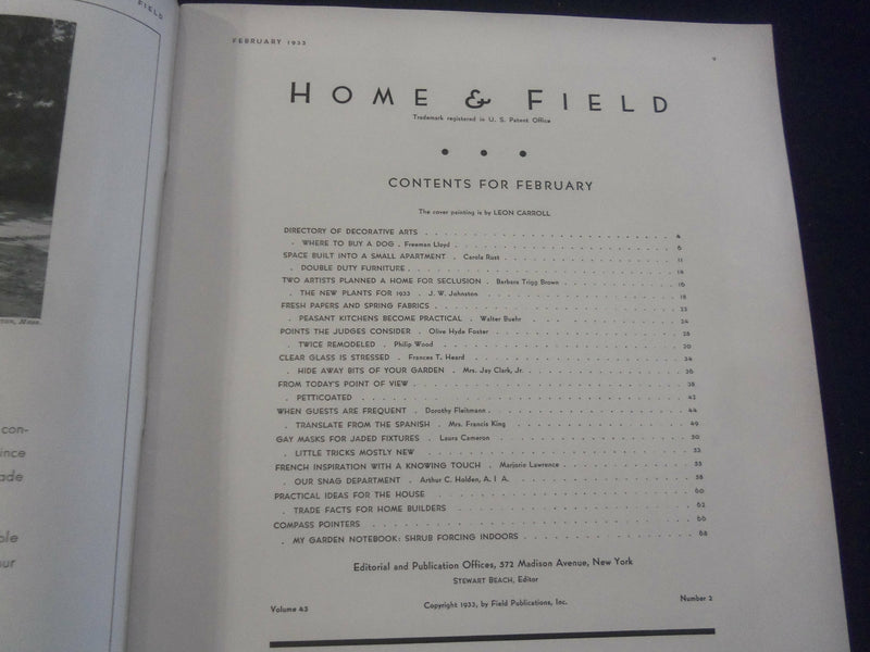 1933 FEBRUARY HOME & FIELD MAGAZINE - GREAT PHOTOS, STORIES & ADS - SP 1223Z