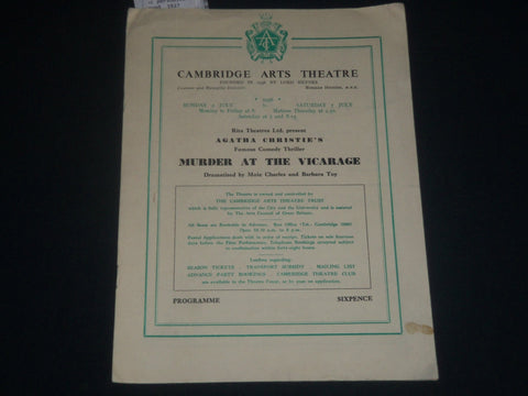 1956 MURDER AT THE VICARAGE CAMBRIDGE ARTS THEATRE PROGRAM - J 4279