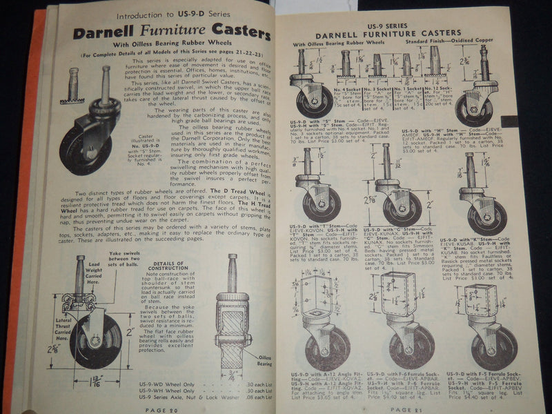 1930'S DARNELL CASTER & WHEEL MANUAL NUMBER 38 - DARNELL CORPORATION - J 8847