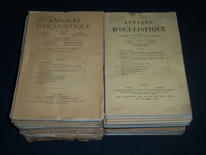 1910-1919 ANNALES D'OCULISTIQUE MAGAZINE LOT OF 60 + 4 VOLUMES - R 1106