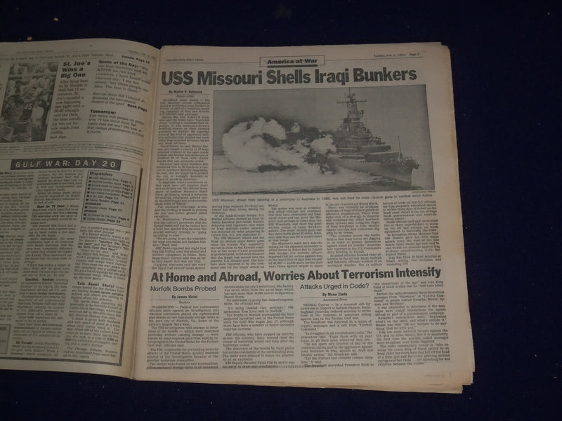1991 FEBRUARY 5 PHILADELPHIA DAILY NEWS - BATTLESHIP JOINS IRAQ ASSAULT- NP 2989