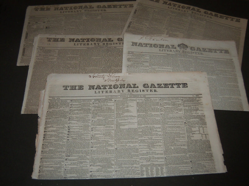 1827-1839 NATIONAL GAZETTE & LITERARY REGISTER NEWSPAPER LOT OF 5 - NP 2332