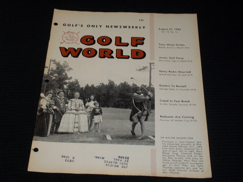 1965 AUGUST 27 GOLF WORLD MAGAZINE - ROANOKE ISLAND GC NC FRONT COVER - E 7344