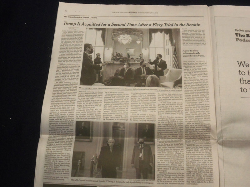 2021 FEBRUARY 14 NEW YORK TIMES - TRUMP ACQUITTED FOR SECOND TIME AFTER TRIAL