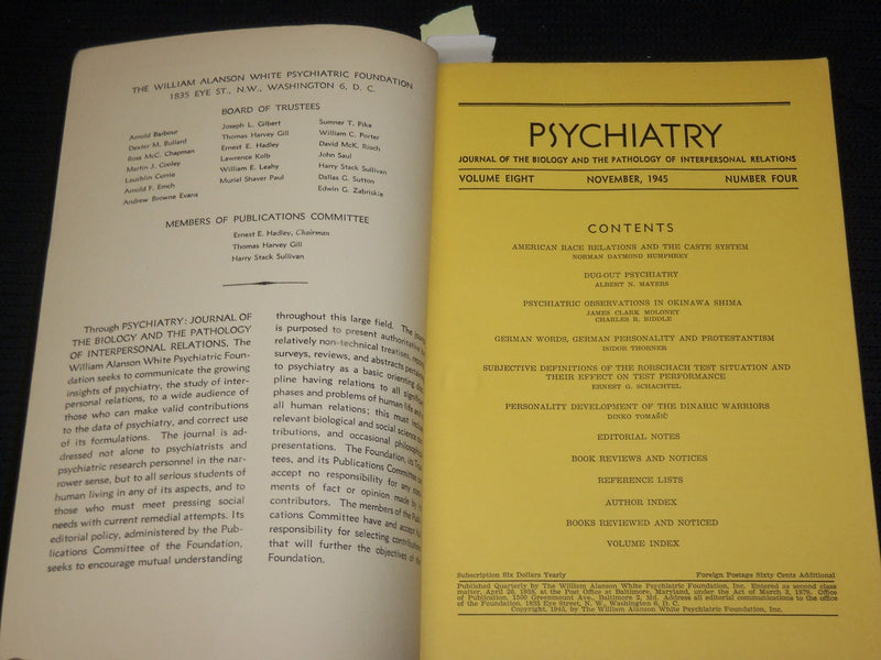 1945-1947 PSYCHIATRY JOURNAL OF BIOLOGY & PATHOLOGY LOT OF 2 ISSUES - WR 505D