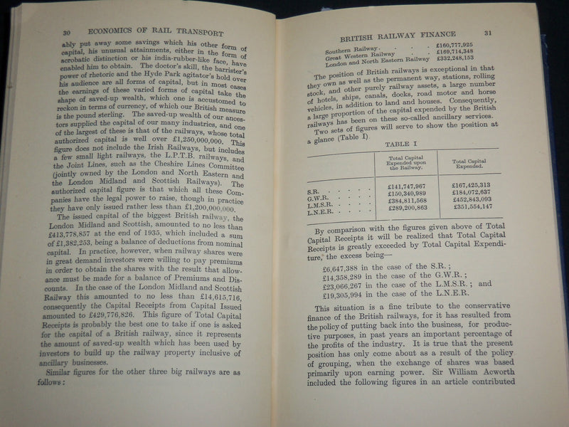 1937 ECONOMICS OF RAIL TRANSPORT IN G. B. BOOK SIGNED BY SHERRINGTON - KD 7012