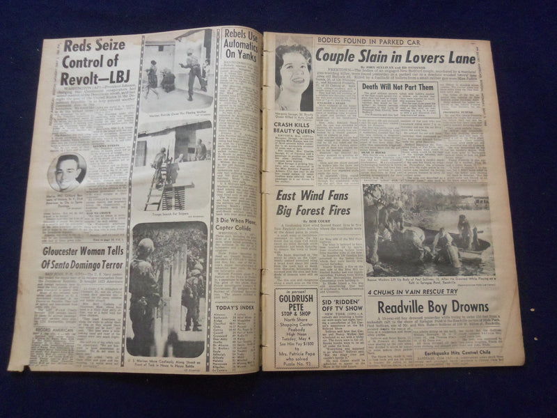 1965 MAY 3 BOSTON RECORD AMERICAN NEWSPAPER DOUBLE MURDER IN LOVERS LANE-NP 6280