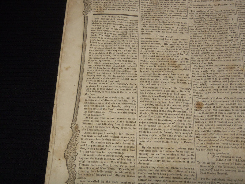 1852 OCTOBER 30 BOSTON CULTIVATOR NEWSPAPER - DANIEL WEBSTER DEATH - NP 4502B