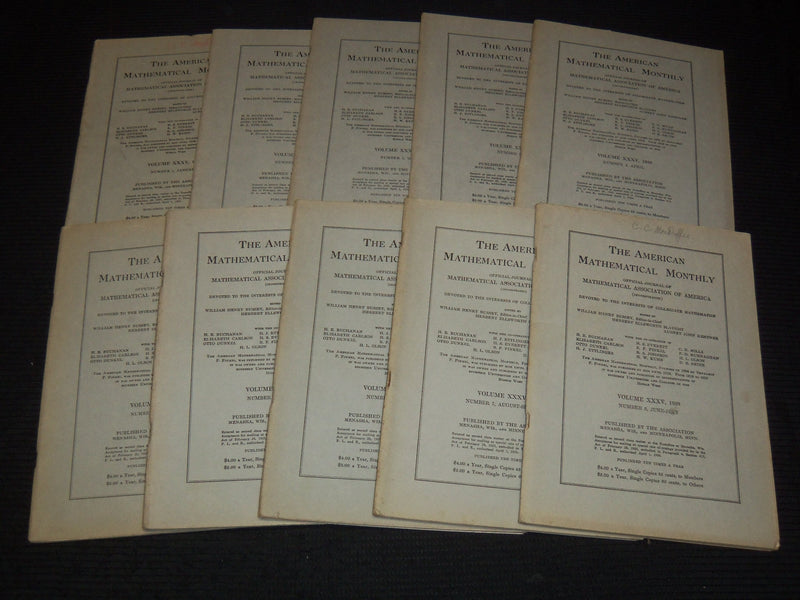 1928 THE AMERICAN MATHEMATICAL MONTHLY MAGAZINE LOT OF 10 - COMPLETE YR- WR 277I