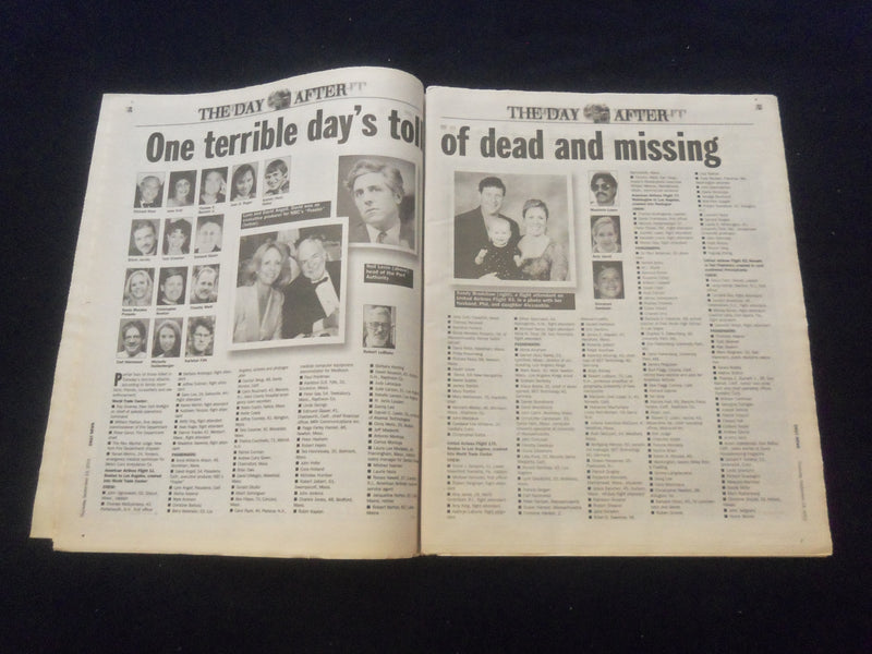 2001 SEPTEMBER 13 NEW YORK DAILY NEWS NEWSPAPER - THE DAY AFTER 9/11 - NP 6060