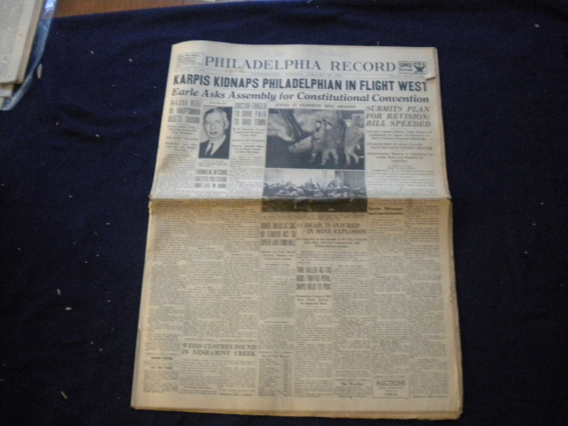 1935 JAN 22 PHILADELPHIA RECORD NEWSPAPER -KARPIS KIDNAPS PHILADELPHIAN- NP 6010