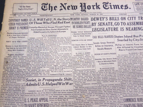 1953 MARCH 22 NEW YORK TIMES - ZAPOTOCKY NAMED CZECH PRESIDENT - NT 4621