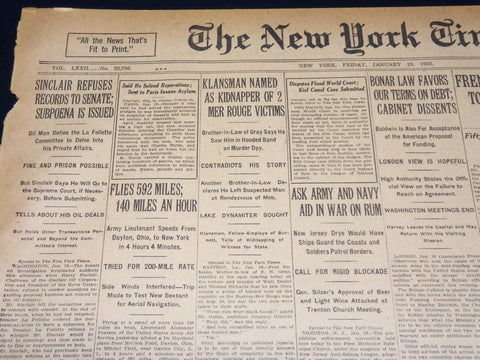 1923 JANUARY 19 NEW YORK TIMES - SINCLAIR REFUSES RECORDS TO SENATE - NT 7908