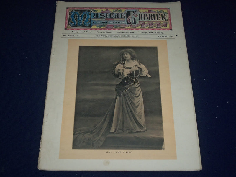 1907 DECEMBER 11 MUSICAL COURIER MAGAZINE - MME. JANE NORIA COVER - ADS - J 1256