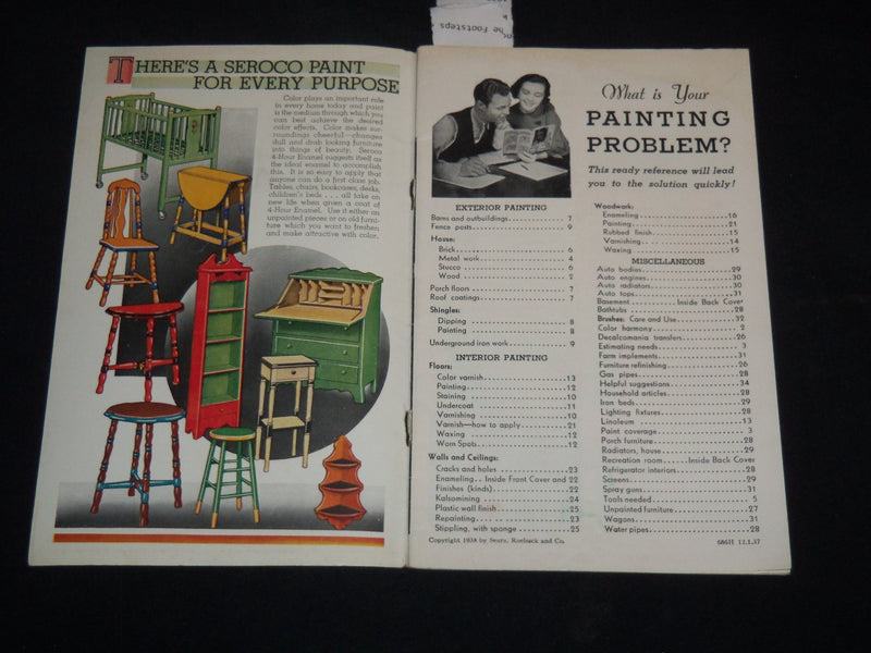 1938 SEARS ROEBUCK & CO. HOW TO PAINT REFERENCE GUIDE - J 9122