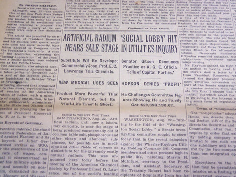 1935 AUGUST 23 NEW YORK TIMES - ARTIFICIAL RADIUM NEARS SALE STAGE - NT 4905