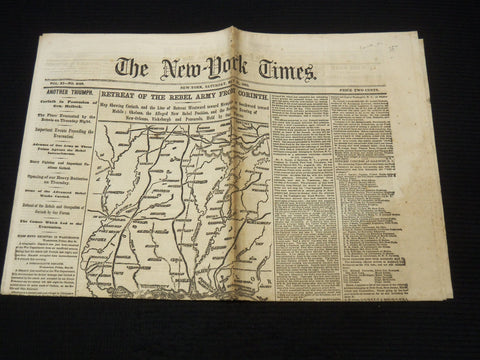 1862 MAY 31 NEW YORK TIMES - REBEL ARMY RETREAT FROM CORINTH - NP 8994