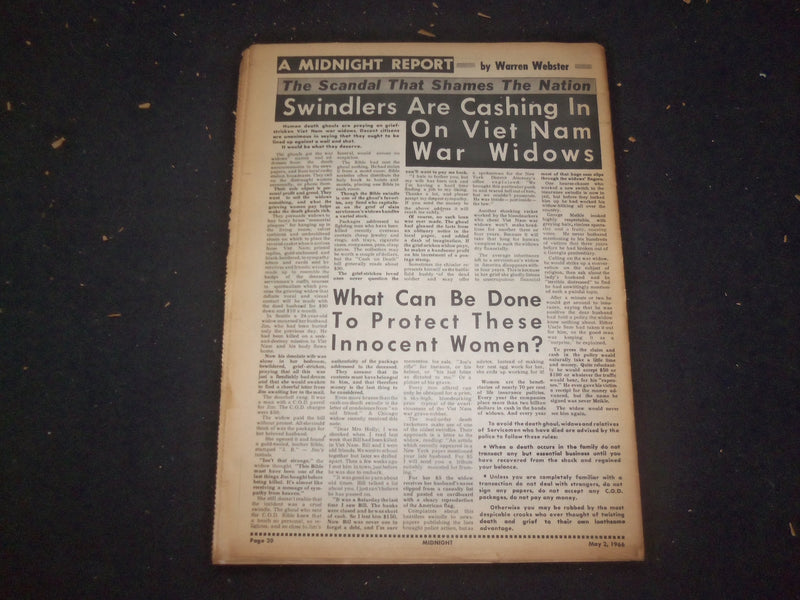 1966 MAY 2 MIDNIGHT NEWSPAPER - MOTHER KILLS DEFORMED CHILD - NP 7361