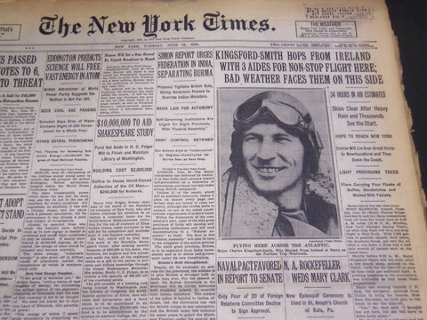 1930 JUNE 24 NEW YORK TIMES - KINGSFORD-SMITH HOPS FROM IRELAND - NT 4938
