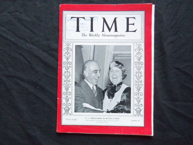 1937 MARCH 15 TIME MAGAZINE - JOSEPH E. DAVIES, AMBASSADOR TO RUSSIA - T 556