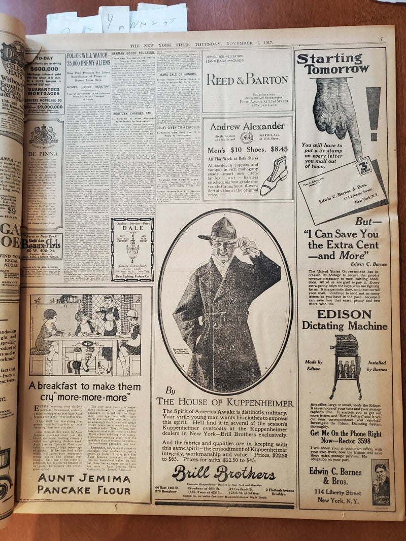 1917 NOV 1 NEW YORK TIMES - 120,000 ITALIANS TAKEN PRISONER BY TEUTONS - NT 8057