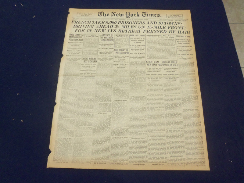 1918 AUGUST 21 NEW YORK TIMES - FRENCH TAKE 8,000 PRISIONERS - NT 9205
