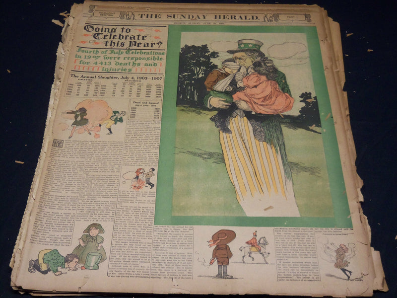 1908 THE BOSTON HERALD SUNDAY MAGAZINE SECTIONS LOT OF 21 - NICE PHOTOS - UP 92