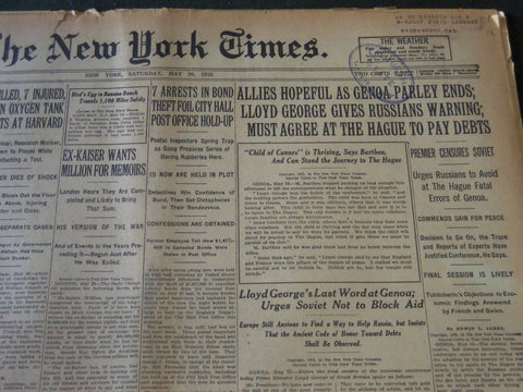 1922 MAY 20 NEW YORK TIMES - ALLIES HOPEFUL AS GENOA PARLEY ENDS - NT 5816