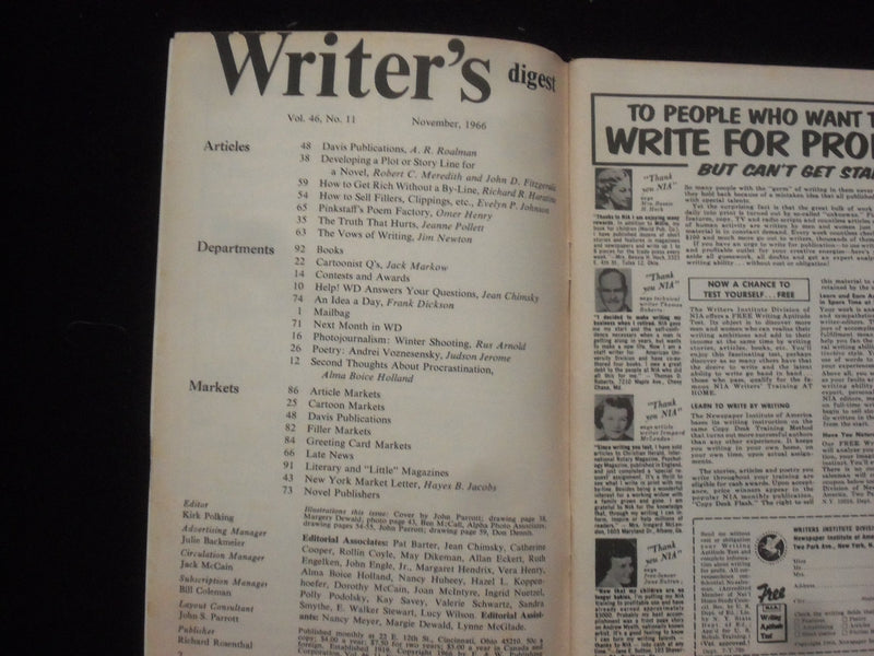 1966 WRITER'S DIGEST MAGAZINE - LOT OF 4 - HELEN GURLEY BROWN - K 109