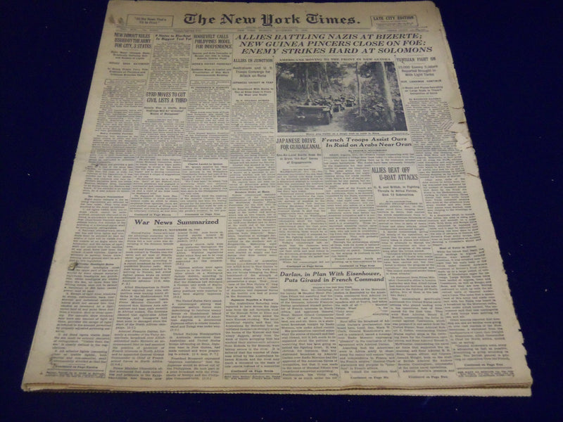 1942 NOV 16 NEW YORK TIMES - ALLIES BATTLING NAZIS AT BIZERTE - NT 994