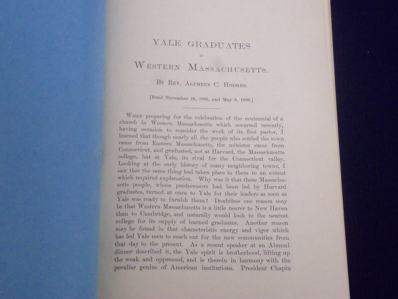 1885 YALE GRADUATES IN WESTERN MASSACHUSETTS BY ALPHEUS C. HODGES - SP 2611