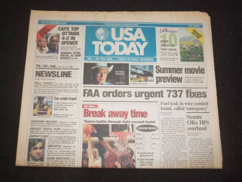 1998 MAY 8-10 USA TODAY NEWSPAPER - FAA ORDERS URGENT 737 FIXES - NP 7921