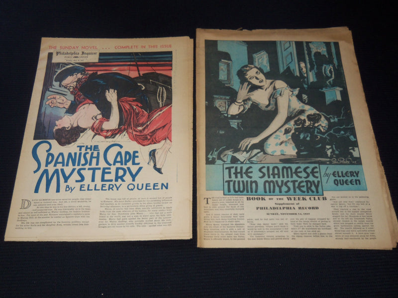 1937 PHILADELPHIA SUNDAY BOOK NOVEL SECTIONS LOT OF 2 - ELLERY QUEEN - NP 3296L