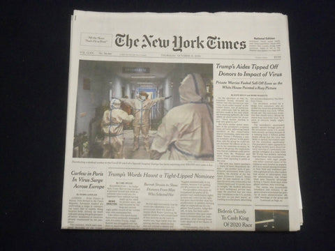 2020 OCTOBER 15 NEW YORK TIMES - TRUMP'S AIDES TIPPED OFF DONORS TO VIRUS IMPACT