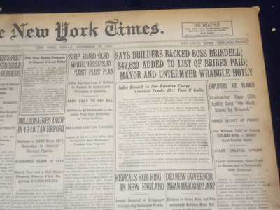1920 NOVEMBER 19 NEW YORK TIMES - BUILDERS BACKED BOSS BRINDELL - NT 8467