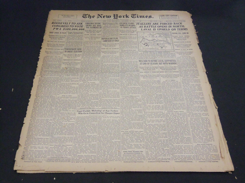 1935 DECEMBER 18 NEW YORK TIMES - ITALIANS FORCED BACK AS BATTLE OPENS - NT 4872