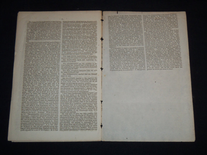 1852 DEMOCRATIC NATIONAL CONVENTION PROCEEDINGS - MASSCHUSETTS ELECTION - J 9002