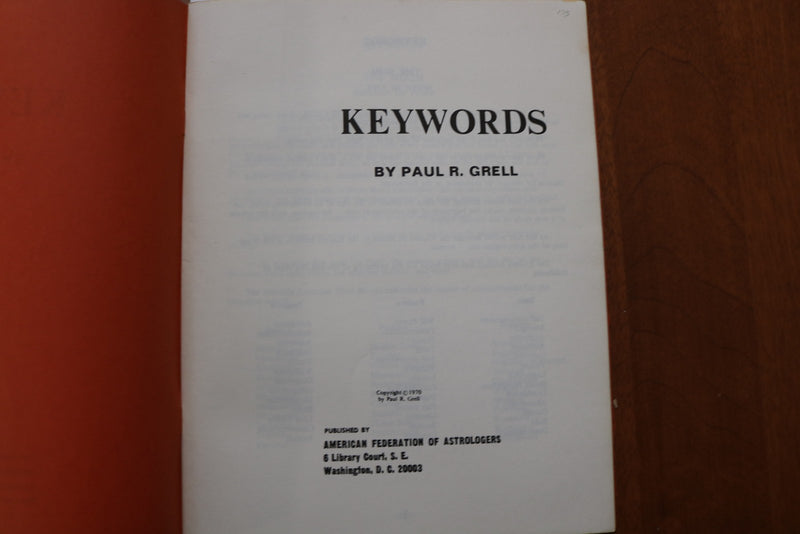 1970 KEYWORDS SOFTCOVER BOOK BY PAUL R. GRELL - K 3164