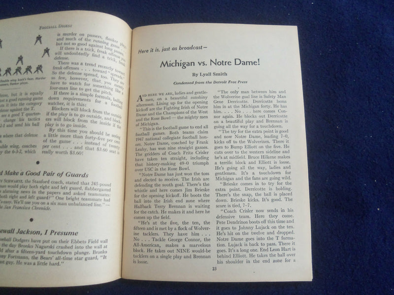 1948 FOOTBALL DIGEST - GENE ROSSIDES & FRED NADHERNY COVER - SP 7492H