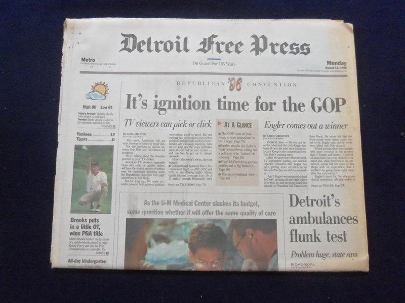 1996 AUGUST 12 DETROIT FREE PRESS NEWSPAPER - REPUBLICAN CONVENTION - NP 7267