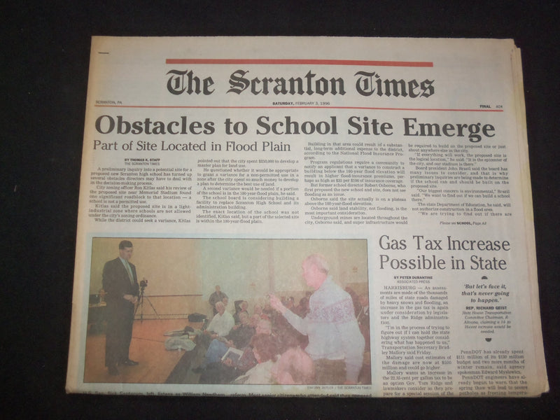 1996 FEB 3 THE SCRANTON TIMES NEWSPAPER-OBSTACLES TO SCHOOL SITE EMERGE- NP 8357