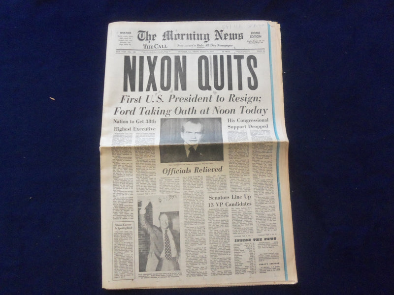 1974 AUGUST 9 THE MORNING NEWS NEWSPAPER - NIXON QUITS - PATERSON, NJ - NP 6438